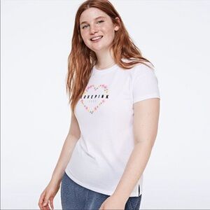 PINK VS Floral Heart Tee Sz L
